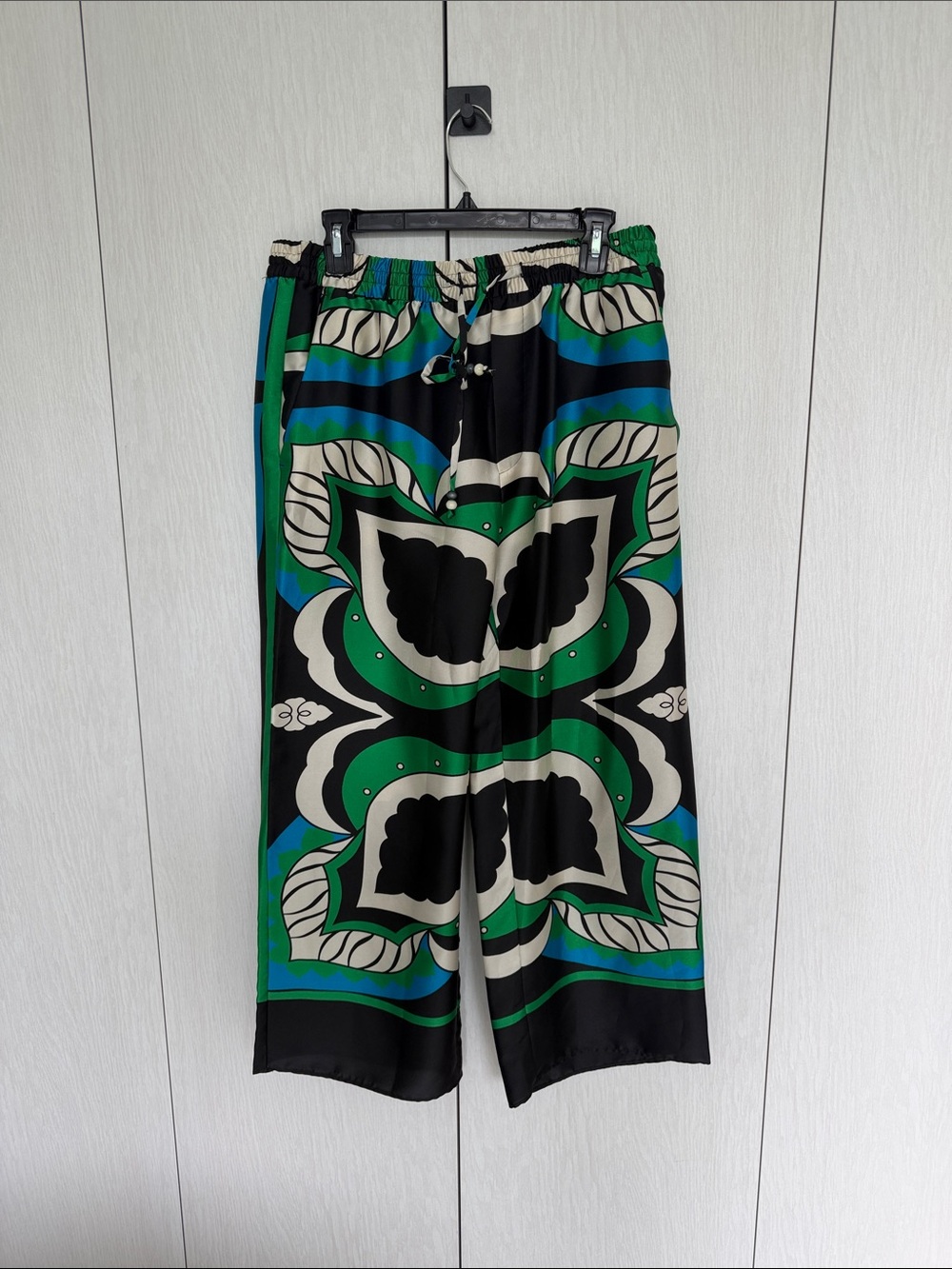 Zara Black, Green & Blue Graphic Wide-Leg Pants